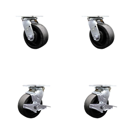 5 Inch Glass Filled Nylon Swivel Caster Set With Ball Bearings 2 Brakes SCC